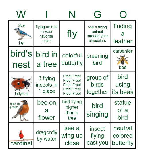 Things with Wings WINGO Bingo Card