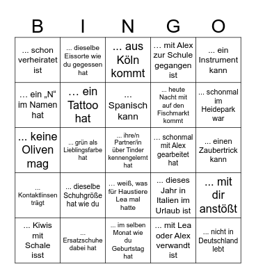 Finde eine Person, die... Bingo Card