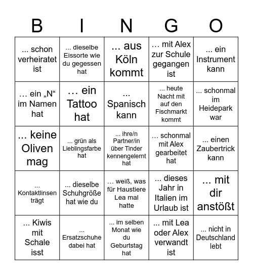 Finde eine Person, die... Bingo Card