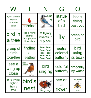 Things with Wings WINGO Bingo Card