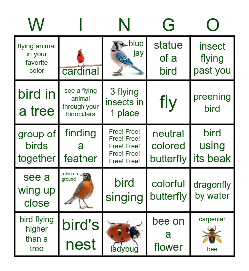 Things with Wings WINGO Bingo Card