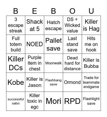 Ali pie's bingo Card