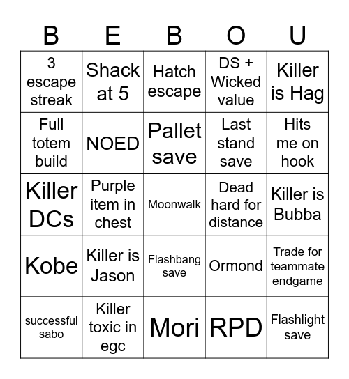 Ali pie's bingo Card