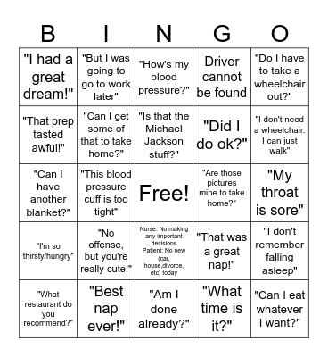 Recovery Bingo Card