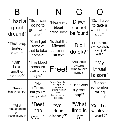 Recovery Bingo Card
