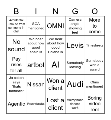 SGA Town hall bingo Card