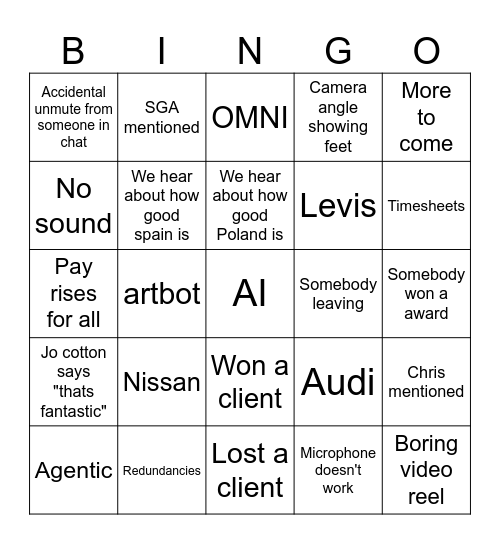 SGA Town hall bingo Card