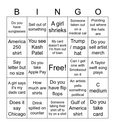 Smokeout Bingo Card