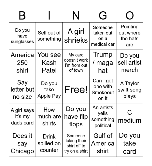 Smokeout Bingo Card