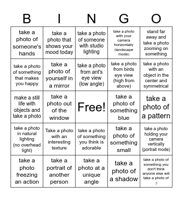 beginner photo bingo Card