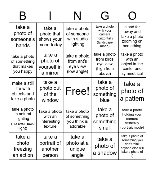 beginner photo bingo Card