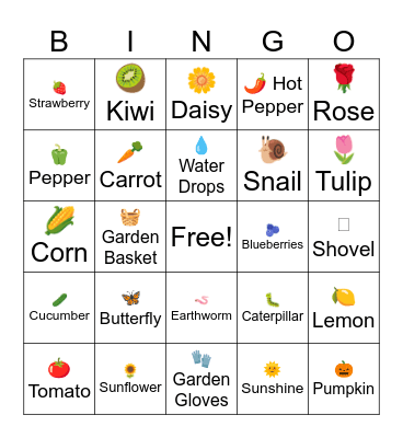 Garden Bingo Card