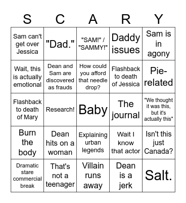 Supernatural Bingo Card