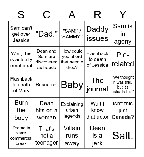 Supernatural Bingo Card