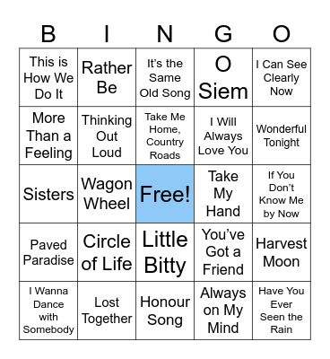MUSIC BINGO Card