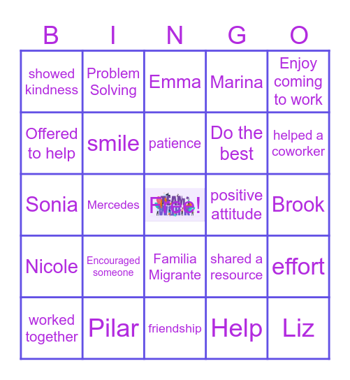 Team Work Bingo Card
