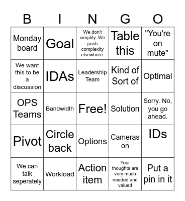 Team Meeting Bingo Card