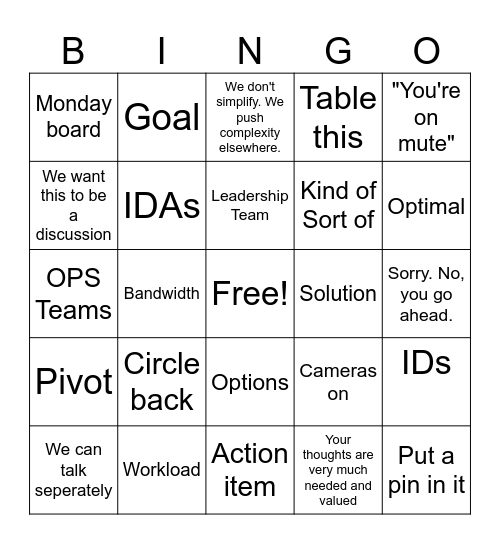 Team Meeting Bingo Card