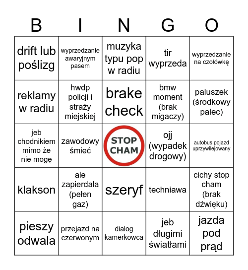 Stop Cham 3.0 Bingo Card