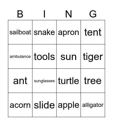 S-A-T Word Bingo Card