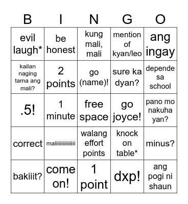 sir dennis bingo Card