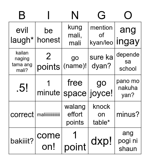 sir dennis bingo Card