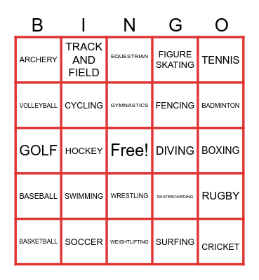 OLYMPIC WOO DAY Bingo Card