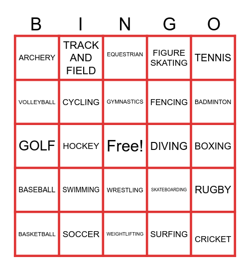 OLYMPIC WOO DAY Bingo Card