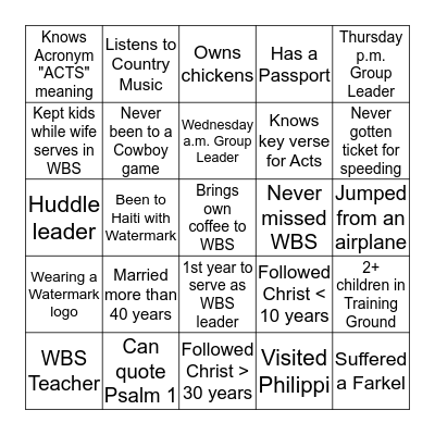 Women's Bible Study Bingo Card