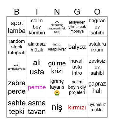 evin şahaneydi bingo Card