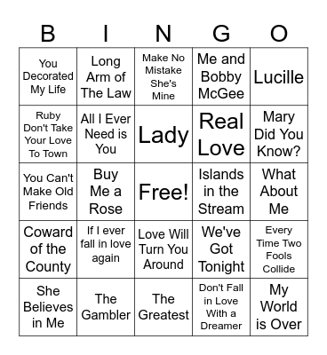 KENNY ROGERS Bingo Card
