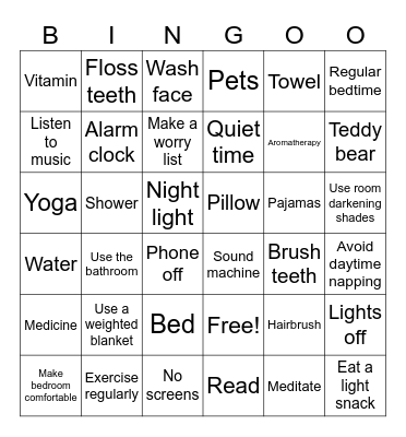 Sleep hygiene bingo Card