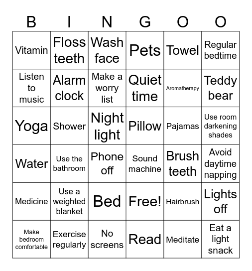 Sleep hygiene bingo Card