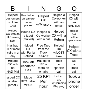 SHOE METRO CSR Bingo Card