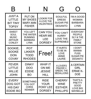 1940s, 1950s, 1960s MUSIC BINGO Card
