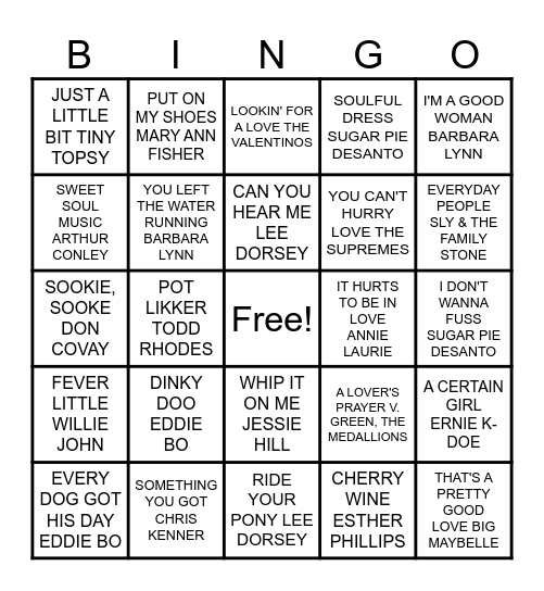 1940s, 1950s, 1960s MUSIC BINGO Card