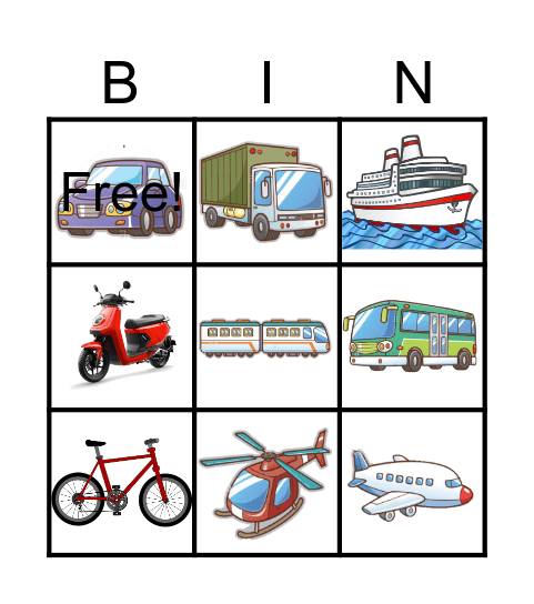 Transport Bingo Card