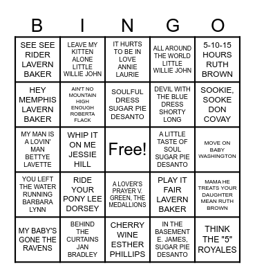 1940s, 1950s, 1960s MUSIC BINGO Card