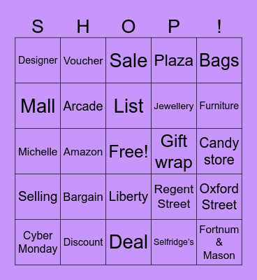 Shopping Bingo Card