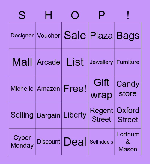 Shopping Bingo Card
