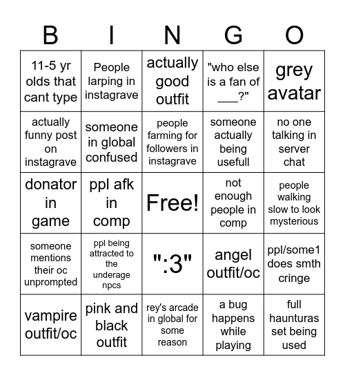 Untitled Bingo Card