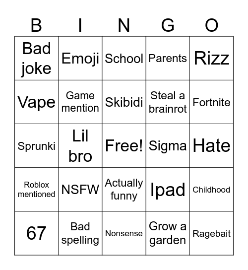 Untitled Bingo Card