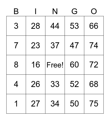 Untitled Bingo Card
