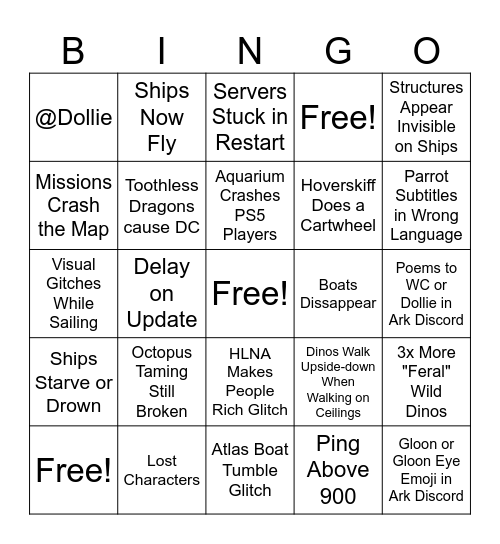 WC Update Day Bingo Card