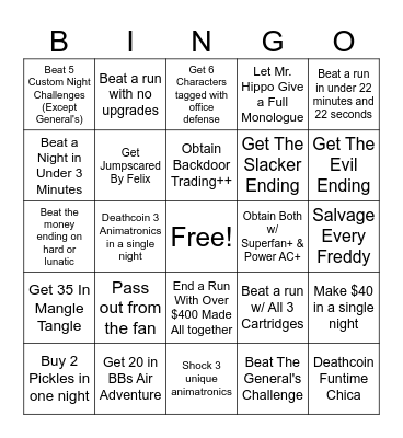 Frickbear's 3 Bingo Card