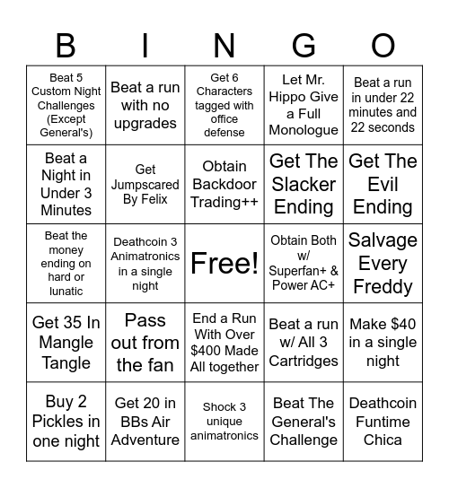 Frickbear's 3 Bingo Card
