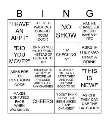 FRONT DESK Bingo Card