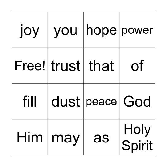 Romans 15:13 Bingo Card