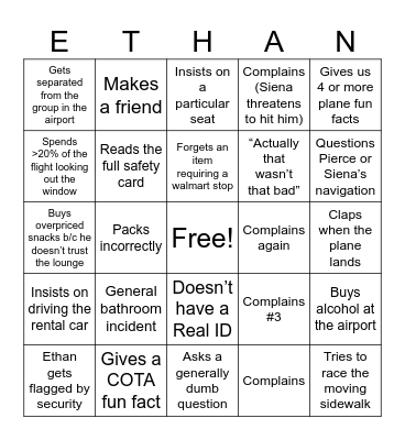 Travel Bingo Card