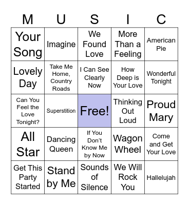 MUSIC BINGO Card